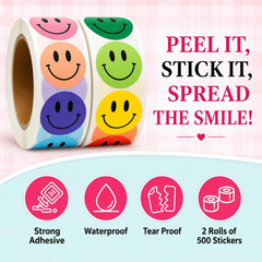 1000PCS Multi-Color Smiley Face Stickers 1 Inch – 2 Rolls of 500 Happy Face L…