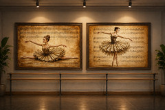 USA Veteran Made Vintage Ballerina Vinyl Print Set of 4 Sheet Music Ballet Wall