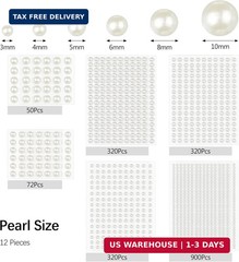 1982 Pcs Self-Adhesive Pearl Stickers, Multiple Sizes, Decorative Pearl Gems for