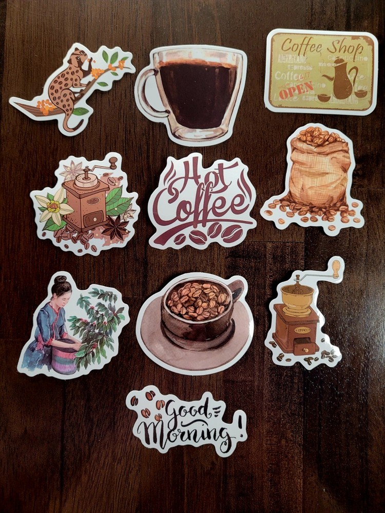 STICKERS x 10 COFFEE Large Vinyl Shop Stickers CO2