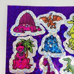 Vintage Dinosaur Foil Sticker Sheet 1989 Colorful Sunglasses Silly 3M