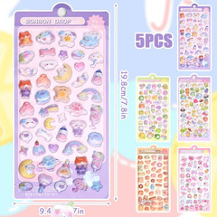 Puffy Stickers Set – 5 Sheets, 250+ Kawaii Decorative Stickers