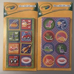 Lot 2 Packs CRAYOLA 3D Embellishments Dinosaurs & Transportation Vehicles NEW