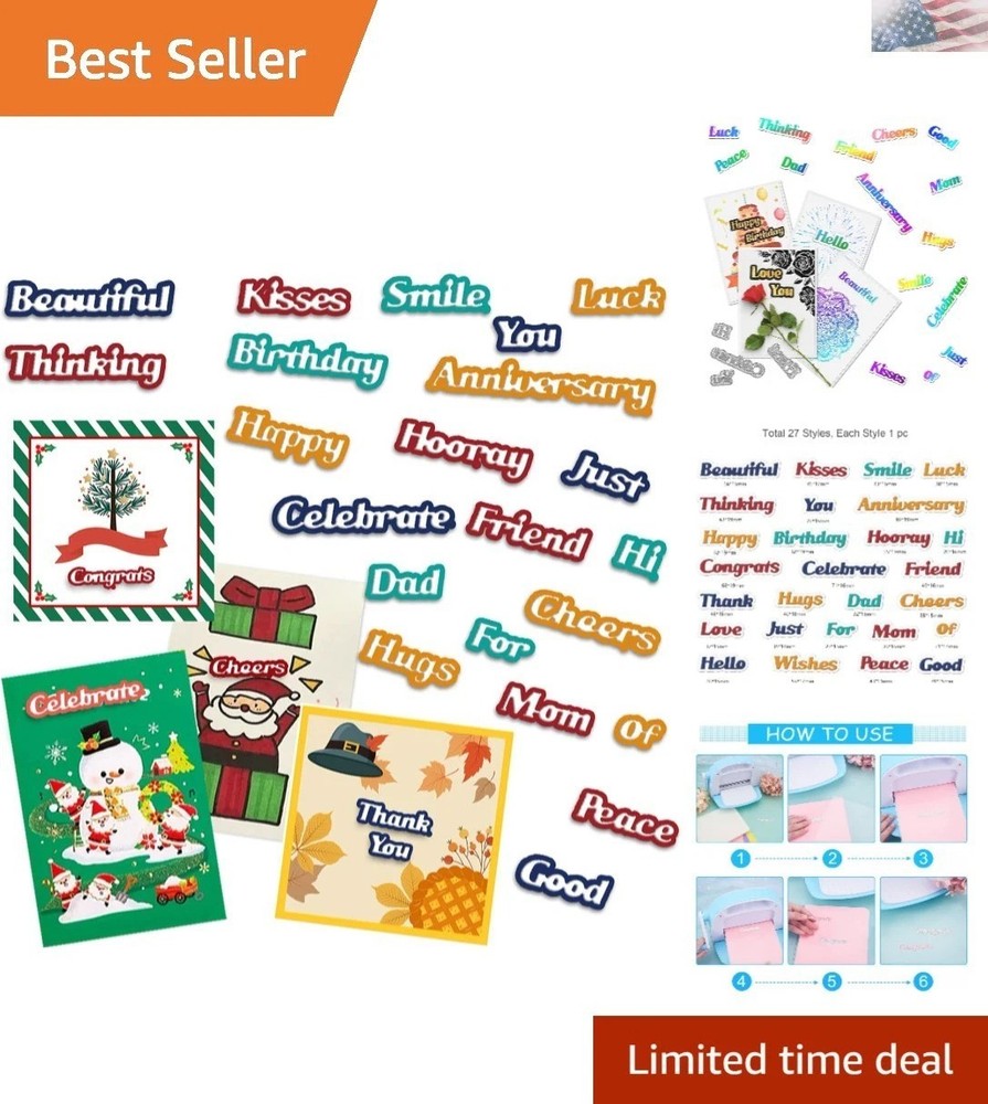 27-Piece Sentiment Words Metal Die Cuts for Creative Card Making & Scrapbooking