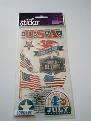 Scrapbooking Stickers Sticko USA Patriotic Words Flag United We Stand 4th July
