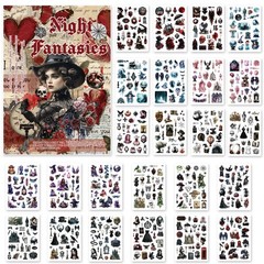 Washi Stickers for Scrapbook, 24 Sheets Goth Sticker for Journaling, Dark Aesth