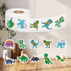 Dinosaur Stickers – Roll of 500 – 10 Designs – Semi Gloss Cartoon Stickers – NEW