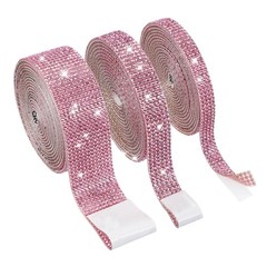 3 Rolls 6.6 Yards 3 size Crystal Rhinestones Ribbon for Crafts Pink