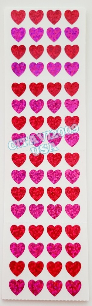 HAMBLY STUDIOS STICKERS PRISMATIC GLITTER MINI HEARTS RED & PINK VINTAGE RARE