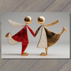 STICKER Gold Red Abstract Angels Holding Hands Modern Minimalist Christmas Car