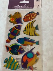 STICKO EK SUCCESS STICKERS 3D EPOXY COLORFUL FISH OCEAN FISH BEAUTIFUL COLOR 8PC