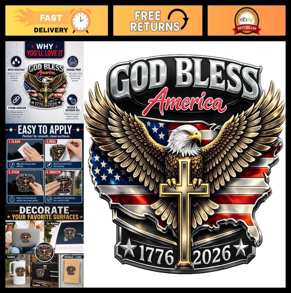 2pcs 250th Anniversary USA Stickers – Patriotic American Flag Bumper Decals, Tru