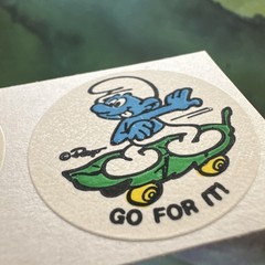 Vintage 80s Spearmint Matte Smurf Minty Sniff Stickers Peyo Strip