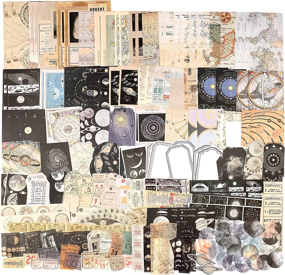 Draupnir 200Pcs Vintage Junk Journal Supplies,Scrapbook Supplies Scrapbooking
