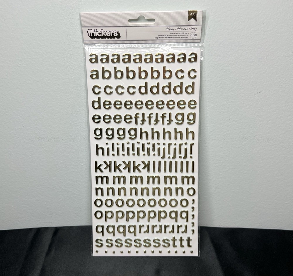 American Crafts Thickers Gold Foam Letter Stickers Scrapbook Lowercase A-Z & 0-9