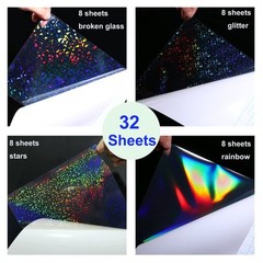 32 Hojas Holograficas Papel Adhesivo Vinilo Transparente Autoadhesivo Waterpro