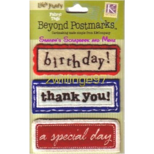 K & Company BEYOND POSTMARKS Life’s Journey RECTANGLE WORDS FABRIC TAGS Birthday