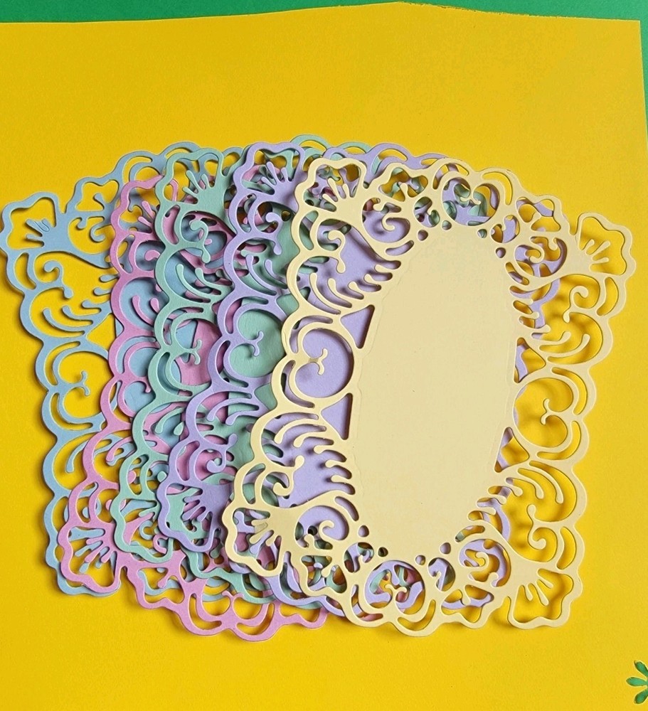 5pcs. Pastel Frames cardstock Die cut fancy frames 5 1/4″×4 1/4″.