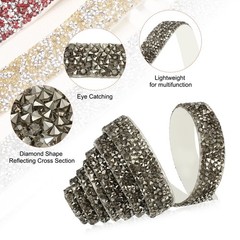 3/5 Inch x 1 Yard Crystal Rhinestone Sticker Ribbon Silver Grey