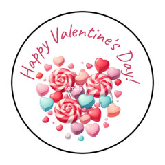 30 VALENTINE’S CANDY HEART ENVELOPE SEALS STICKERS LABELS TAGS 1.5″ ROUND