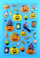 Jack O Lanterns Black Cats Candy Halloween Puffy Stickers Sheet