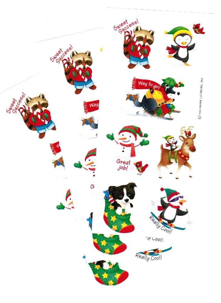 3 Sheets Christmas Animals Reward Scrapbook Stickers! Penguins Raccoon Praise