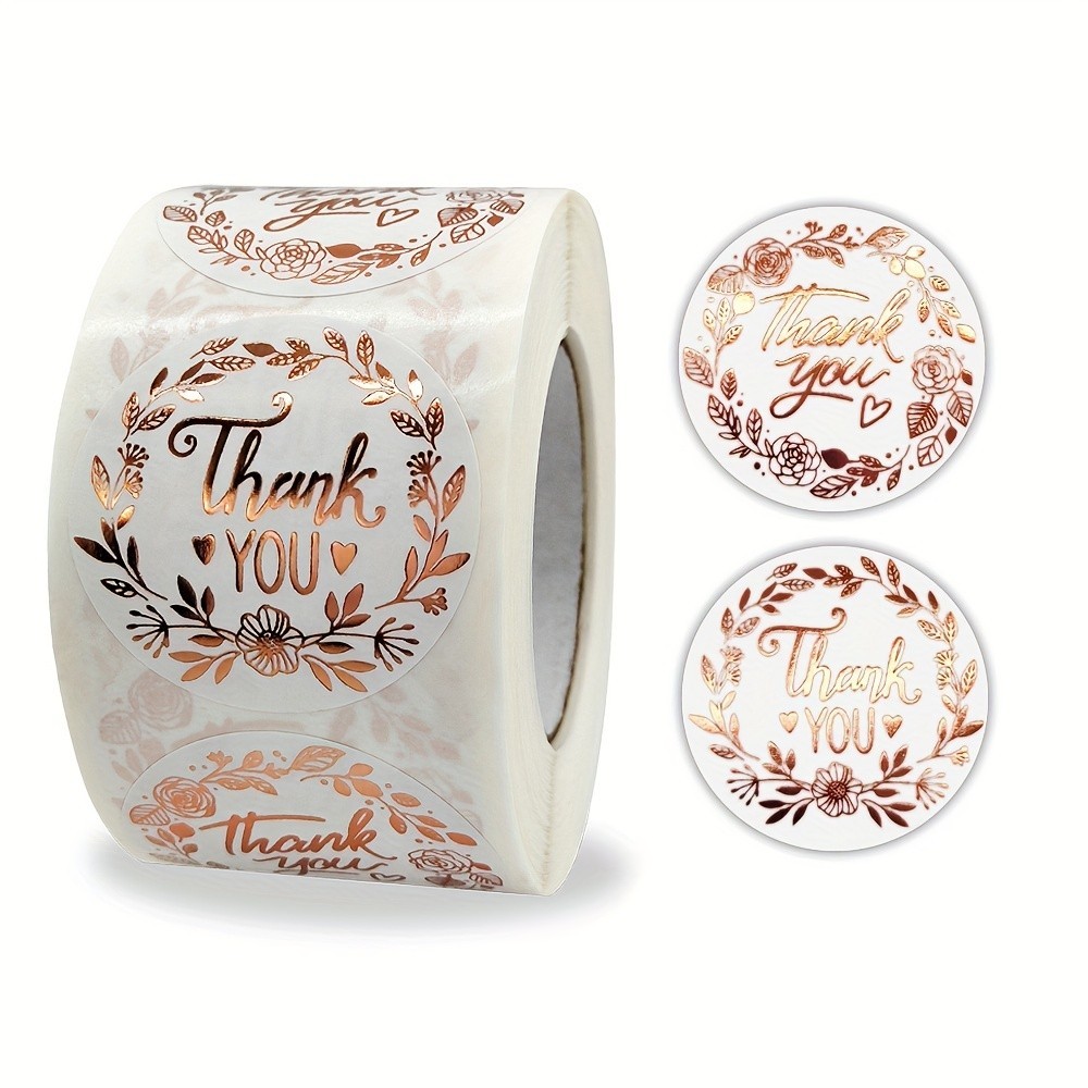 1 Roll 500pcs Thank You Stickers – Rose Gold Round Labels for Gifts & Party