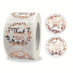1 Roll 500pcs Thank You Stickers – Rose Gold Round Labels for Gifts & Party