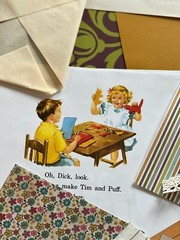 Junk Journal Ephemera Pack, 25+ pieces, Vintage Children’s Books, Dick and Jane