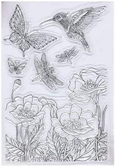 4pc Hummingbird & Plant Clear Rubber Stamp Set for Scrapbooking Card Making