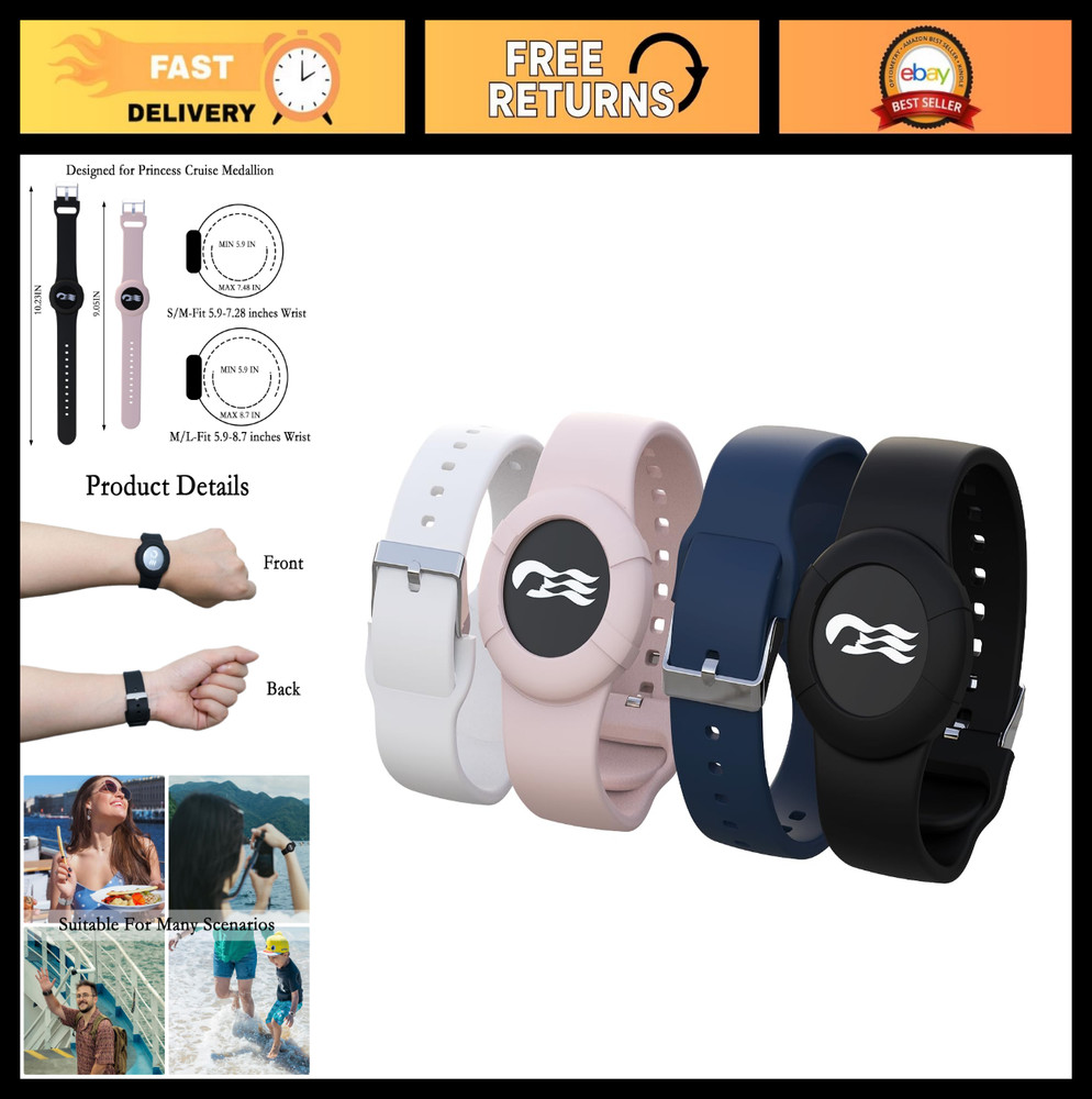 4 Pack Silicone Medallion Holders for Kids & Adults – Wristbands for Cruise, 2 S