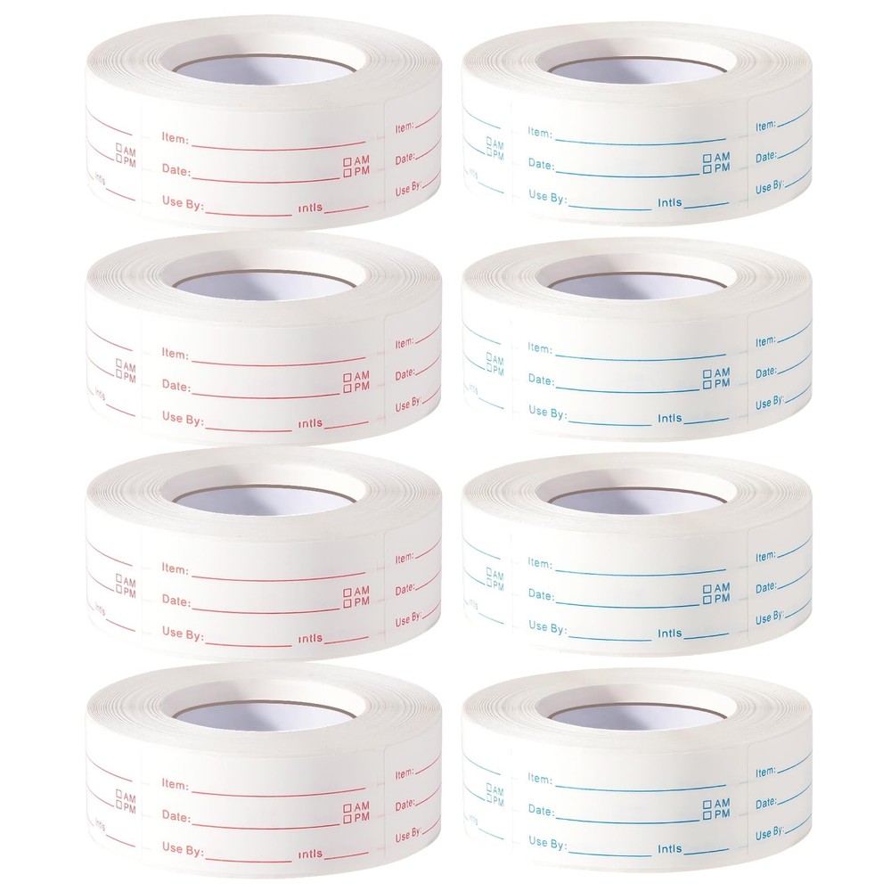 8 Rolls 4000 Pieces Removable Food Labels, 1 x 2 Inch Date Stickers Blue+red