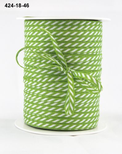MAY ARTS RIBBONS~SOLID DIAGONAL STRIPE~GREEN & WHITE~1/8TH INCH WIDE X 3 YARDS!