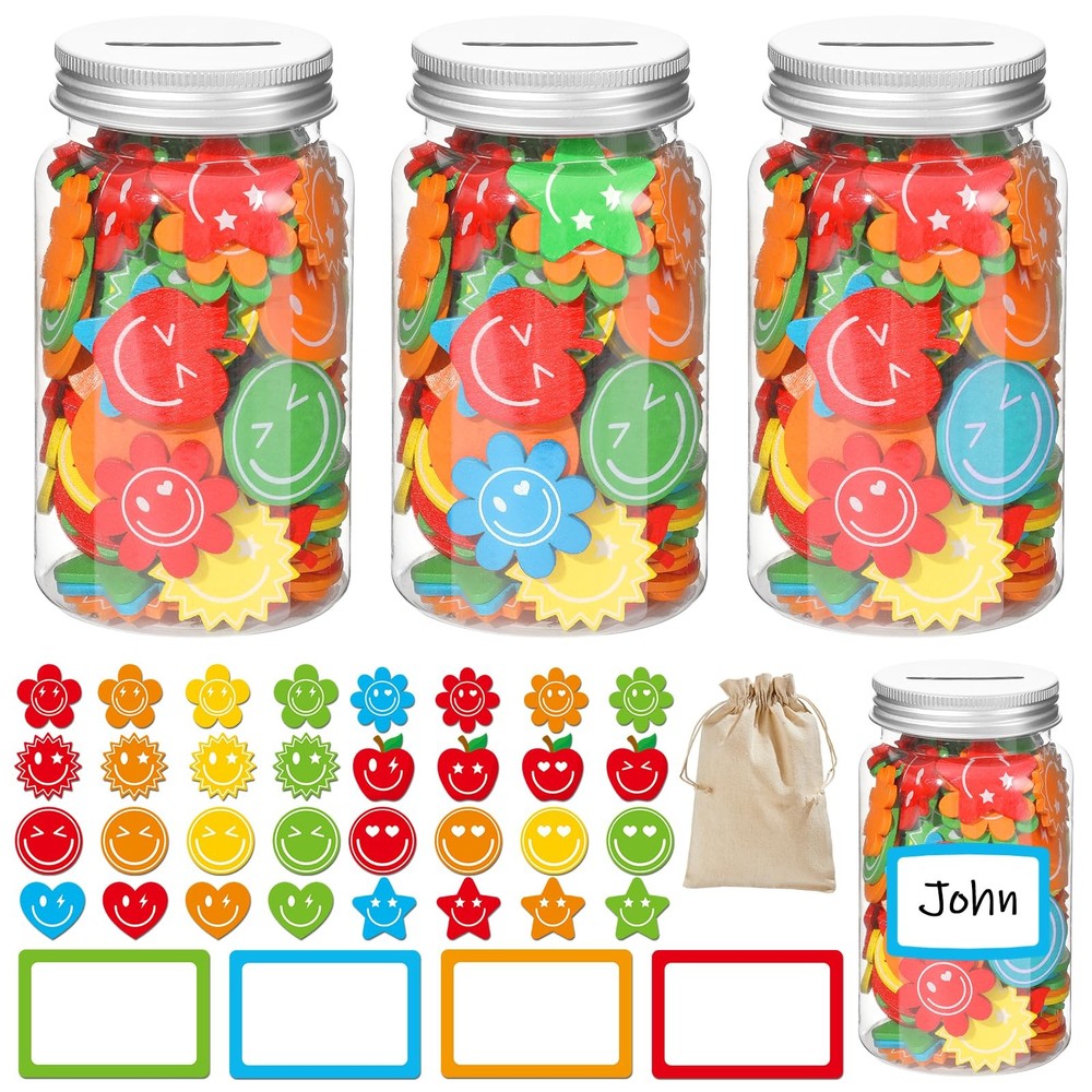 249 PCS Reward Jar Kids Classroom Coin Behavioral Tool Wood Slice Tag