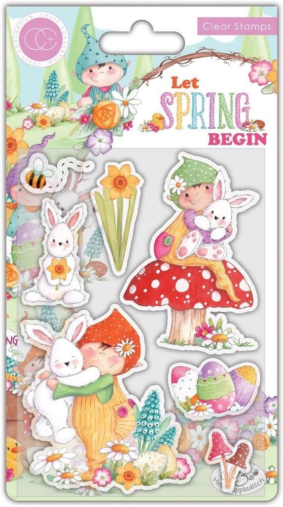 New Craft Consortium Rubber Stamp LET SPRING BEGIN BUNNY SET Easter free USA shp