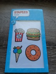 STAPLES PLASTIC RAISED JUNK FOOD STICKERS. ICE CREAM DOUGHNUT POPCORN BURGER