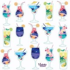 Violette Stickers Sunset Cocktail Drink Crafts Planner Supply Scrapbook Flowers