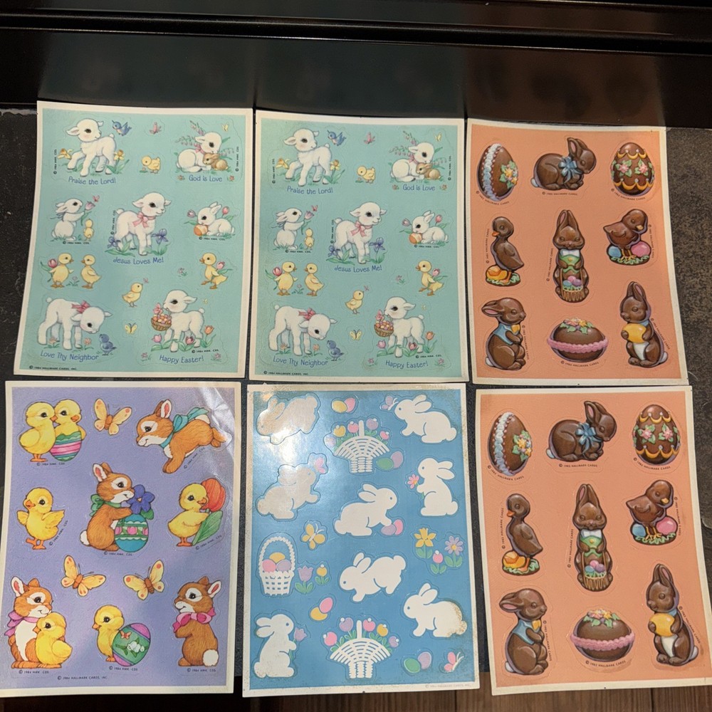 Lot of 6 – Rare VINTAGE Hallmark Cards Easter Sticker Sheets 1983 and 1984
