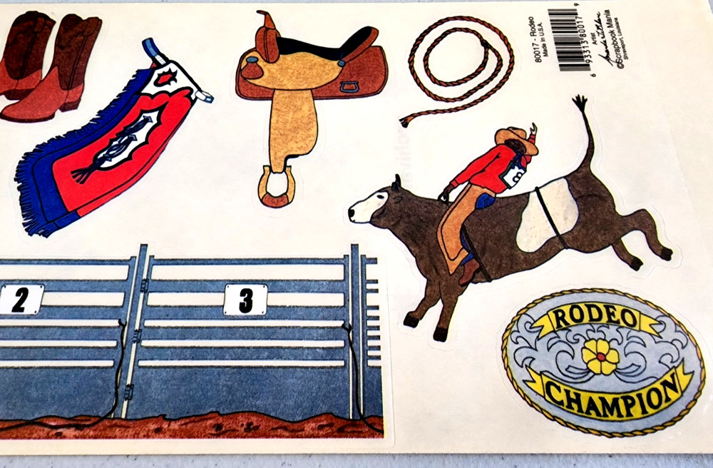 Rodeo Cowboy Bull Riding Clear Sticker Sheet 12″ Western Vintage Scrapbook Mania