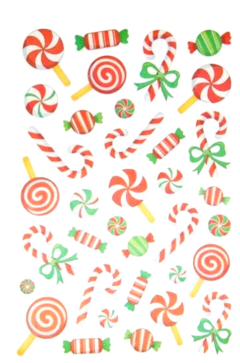 Holiday Christmas Candy Cane Peppermint Glitter Stickers Planner Craft Winter