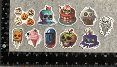 Lot of 10 Assorted Creepy Cute Skull Skeleton Food Snack Stickers