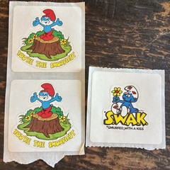 Smurfs 9 stickers 5 designs Vintage 1983 2.5 x 2.5 inches Smurfette Papa