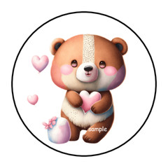 30 CUTE TEDDY BEAR LOVE ENVELOPE SEALS STICKERS LABELS TAGS 1.5″ ROUND HEARTS