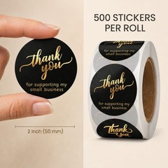 500 Pcs 2 Inch Thank You Supporting My Small Business Stickers Black Waterproof
