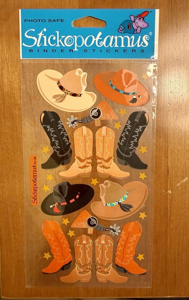 vintage stickopotamus * cowboy boots hats * binder stickers – nip