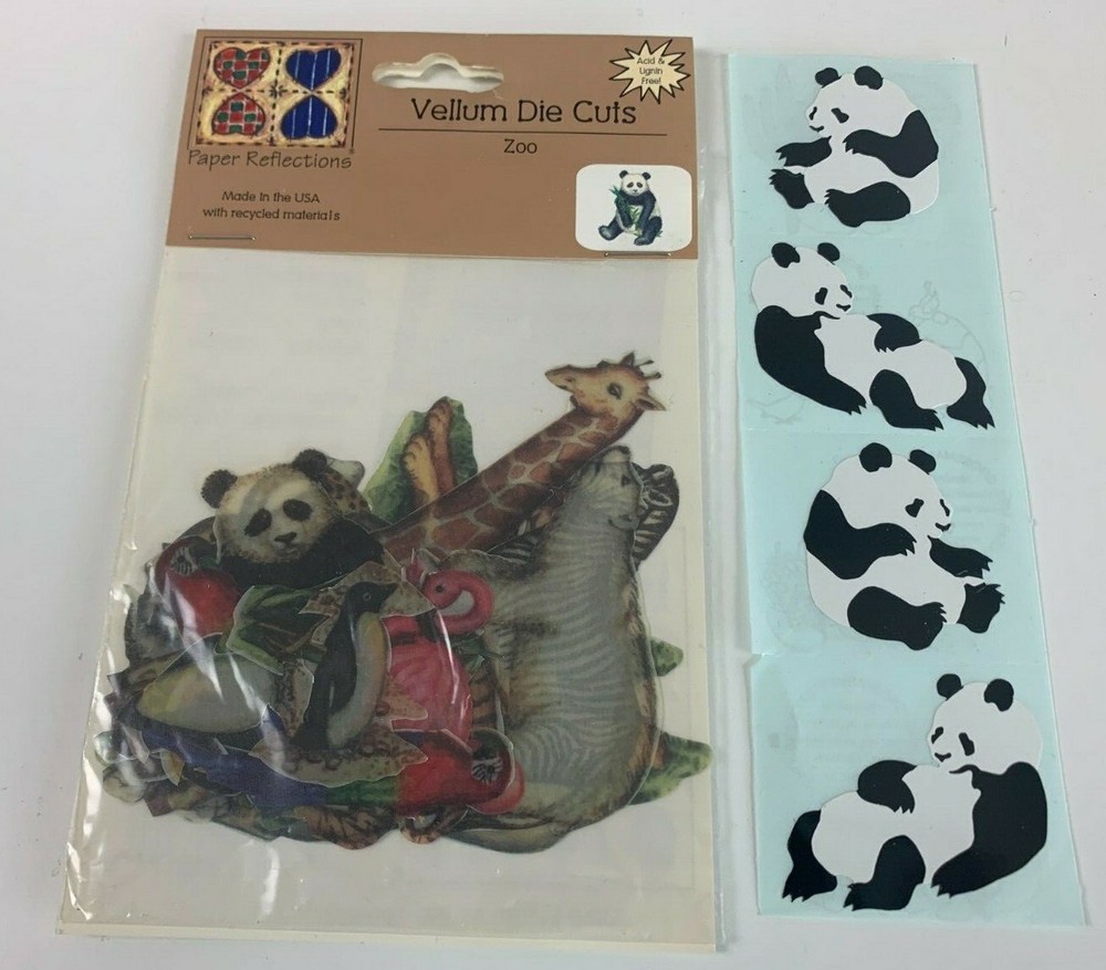 Scrapbooking Crafting Panda Bear Stickers & Zoo Animals Vellum Die Cuts Vintage
