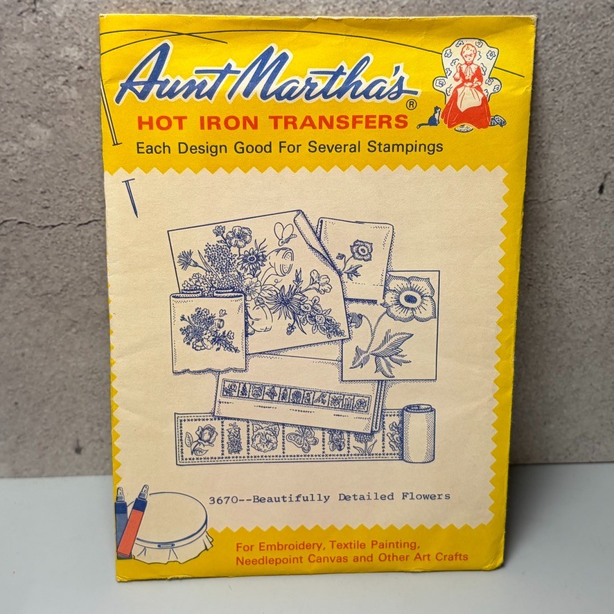 VTG MCM Transfer Pattern Hot Iron On Aunt Martha’s Flowers Floral Garden