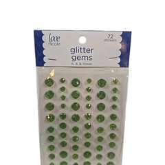 Love Nicole Green Glitter Gems Stickers 6,8,10MM Craft Embellishment 72 Count