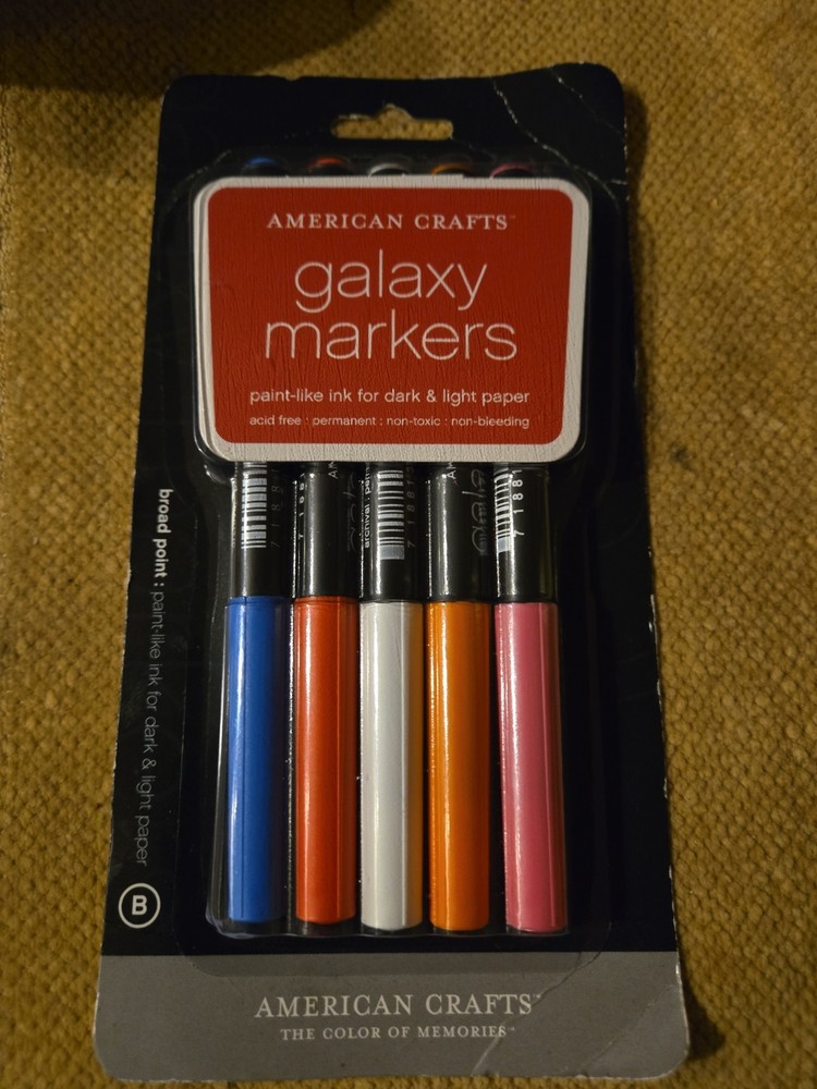 American Crafts Galaxy Markers Broad Point 5/Pkg-Blue,Red,White,Orange&Pink-new