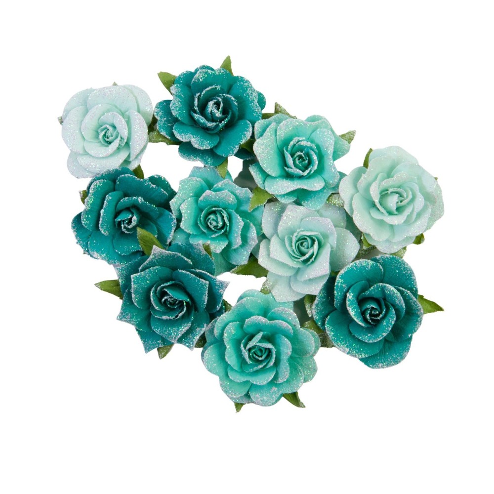 Prima Flowers PAINTED FLORAL – Shiny Teal Paper Flowers 10/pck 658564